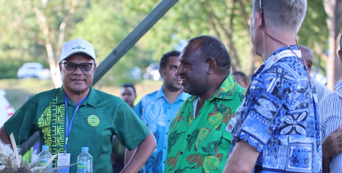 Opi Lo, Niugini Assurance Group CEO with Prime Minister James Marape and other VIP guests at the PNG OPEN 2023 Opi Lo, Niugini Assurance Group CEO with Prime Minister James Marape and other VIP guests at the PNG OPEN 2023