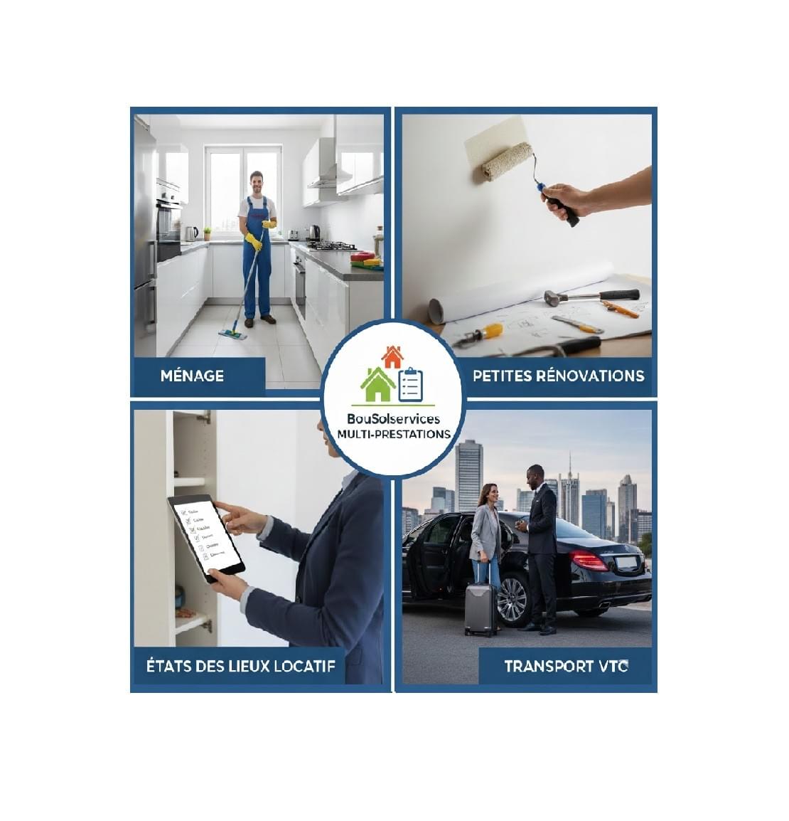 OUR COMMITMENT We support you in your cleaning, renovation, and transport projects. We offer a complete range of services for individuals and professionals: professional cleaning, rental inventory (entry/exit), restoration and refreshment (painting, joints), small renovations, as well as VTC transport. OUR COMMITMENT We support you in your cleaning, renovation, and transport projects. We offer a complete range of services for individuals and professionals: professional cleaning, rental inventory (entry/exit), restoration and refreshment (painting, joints), small renovations, as well as VTC transport.