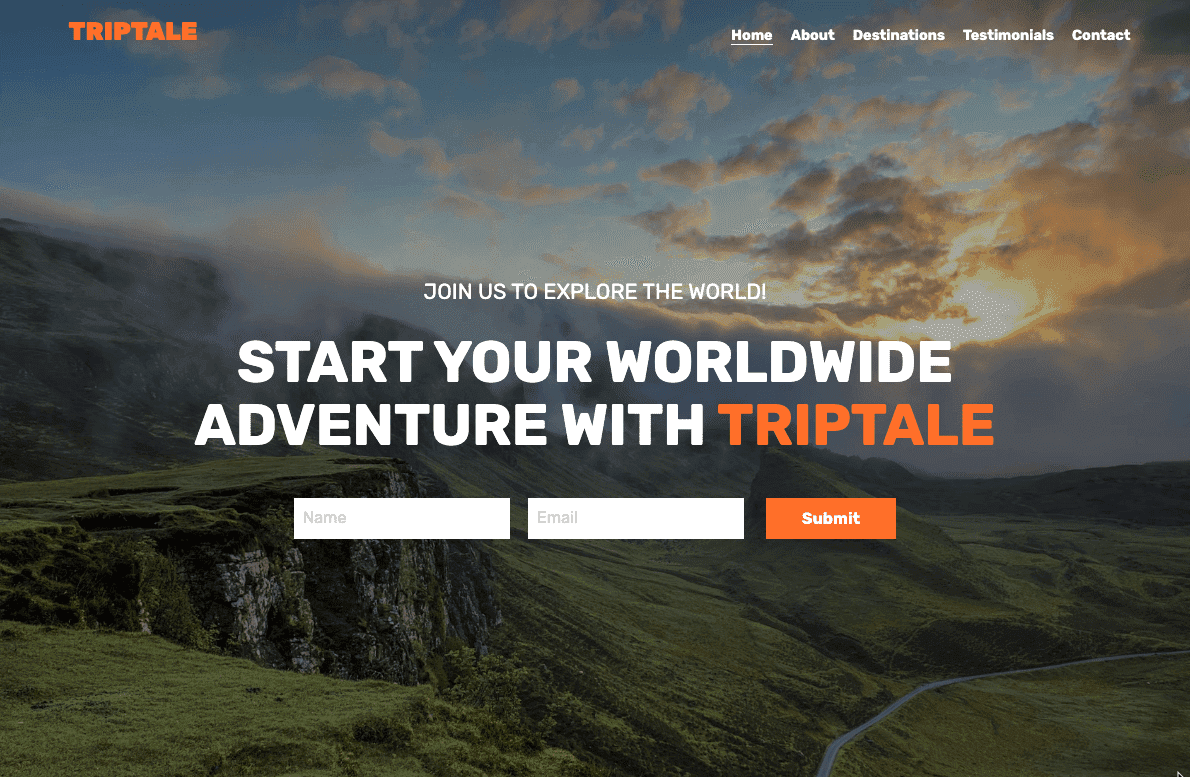 Plantilla TripTale de Strikingly Plantilla TripTale de Strikingly