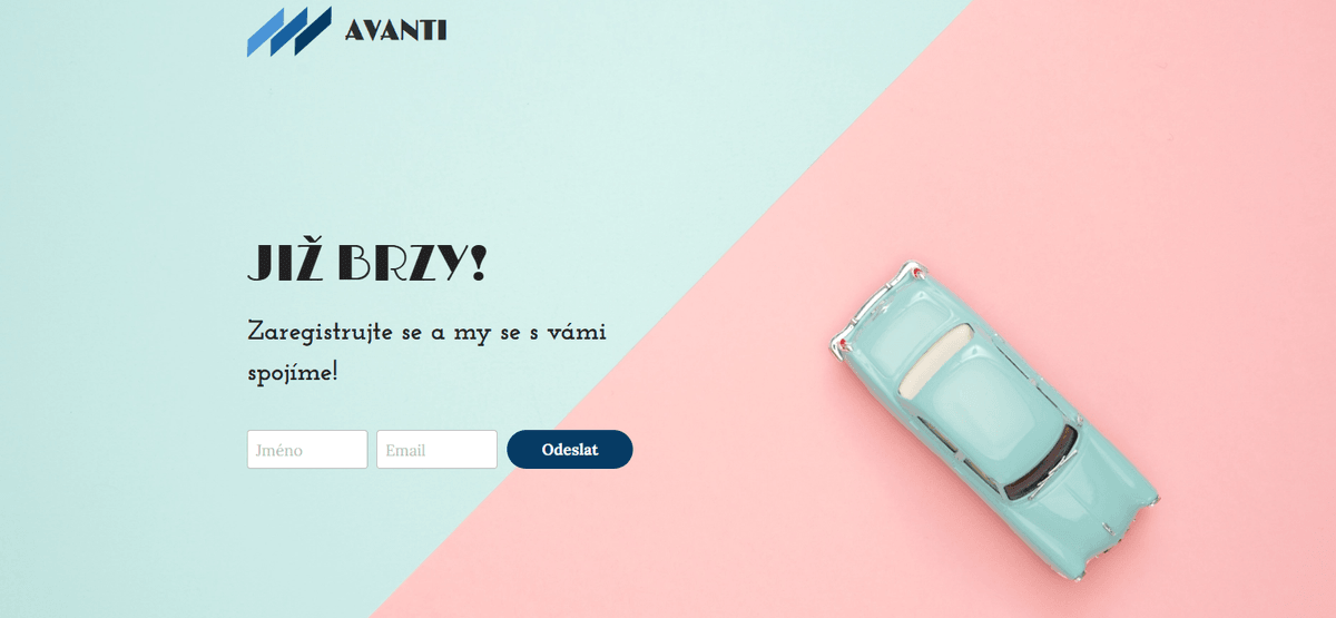 Šablona Avanti Coming Soon od Strikingly Šablona Avanti Coming Soon od Strikingly