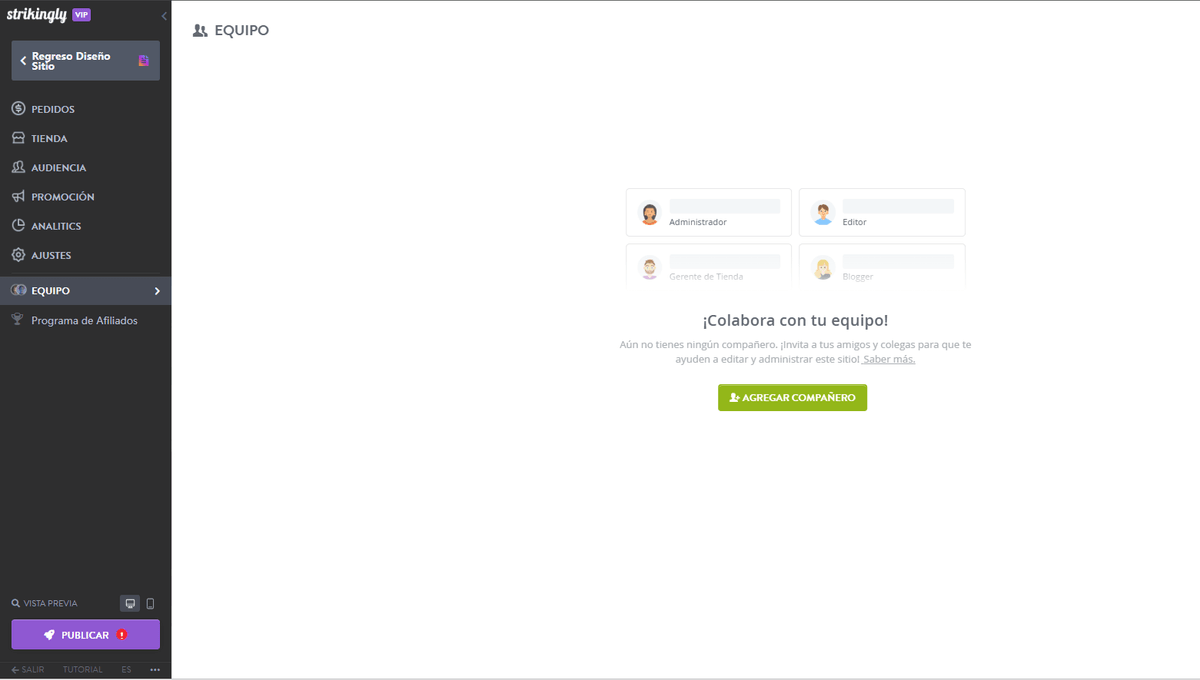 Característica del equipo Strikingly Característica del equipo Strikingly