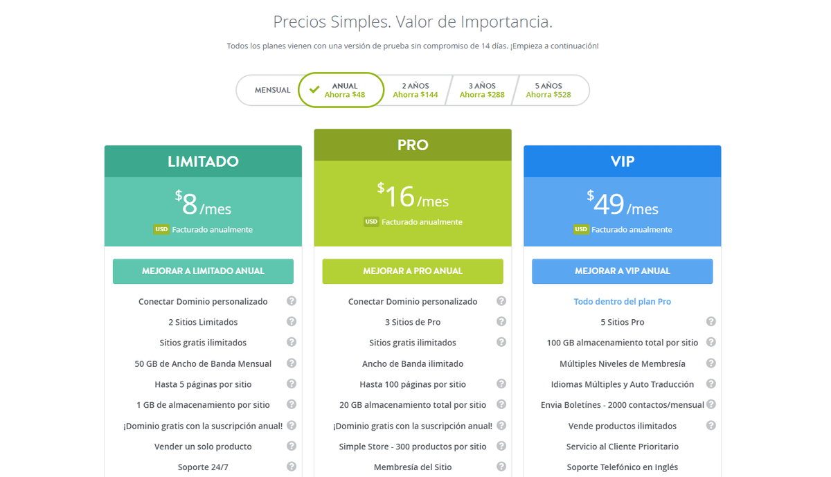 Página de precios de Strikingly Página de precios de Strikingly