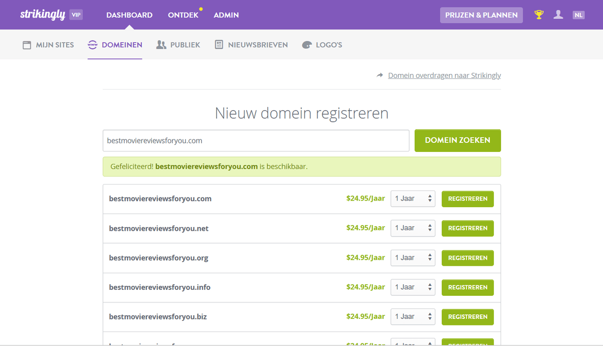 Opvallende domeinregistratiepagina Opvallende domeinregistratiepagina