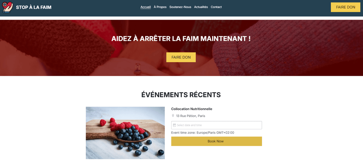 Page de collecte de dons pour une organisation à but non lucratif luttant contre la faim Page de collecte de dons pour une organisation à but non lucratif luttant contre la faim