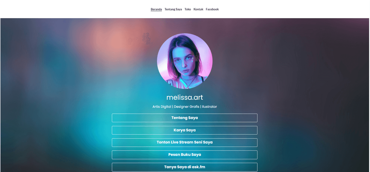 Template Seni Melissa dari Strikingly Template Seni Melissa dari Strikingly