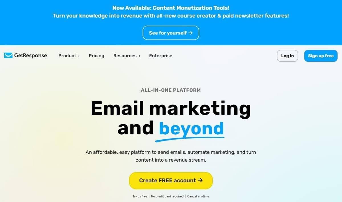 Página de destino de GetResponse Página de destino de GetResponse