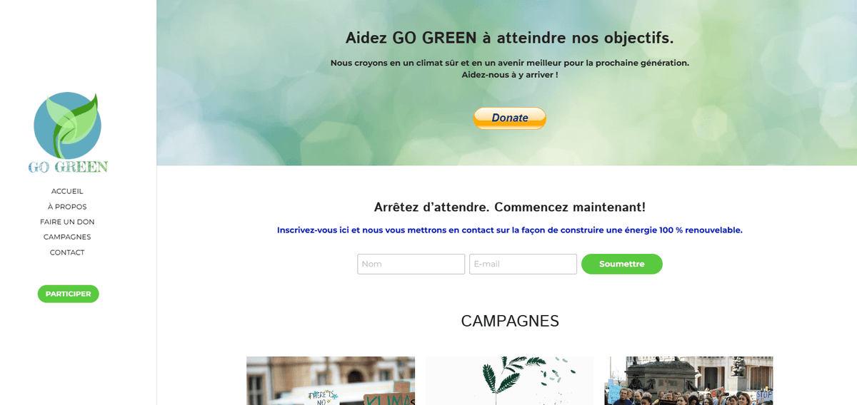 Page de destination pour les dons aux organisations à but non lucratif conçue pour les campagnes écologiques Page de destination pour les dons aux organisations à but non lucratif conçue pour les campagnes écologiques