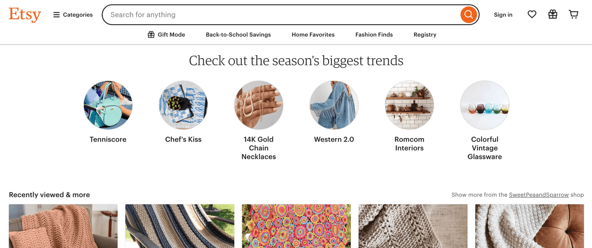 Página de destino de Etsy Página de destino de Etsy