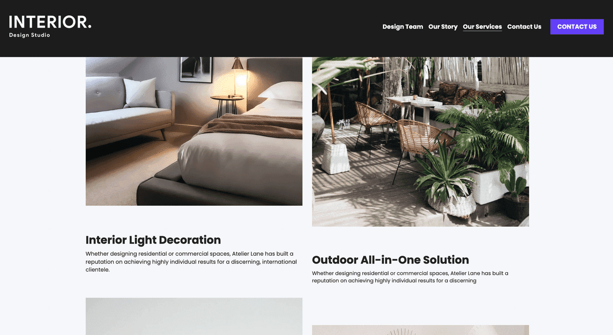 Plantilla de interior de Strikingly Plantilla de interior de Strikingly