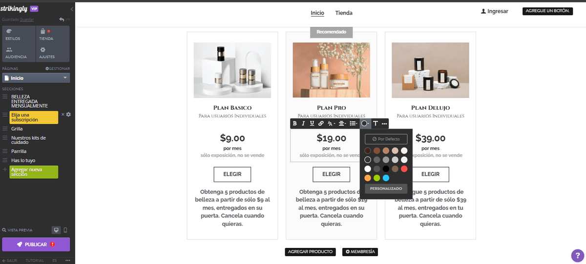 Editor de tiendas online de Strikingly Editor de tiendas online de Strikingly