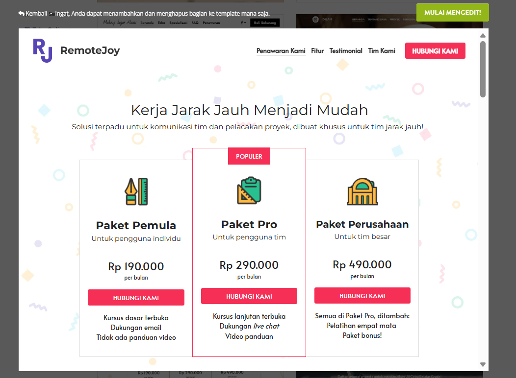 Template Kegembiraan Jarak Jauh dari Strikingly Template Kegembiraan Jarak Jauh dari Strikingly