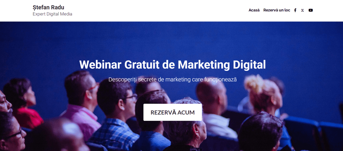 Șablon de webinar de marketing de la Strikingly Șablon de webinar de marketing de la Strikingly