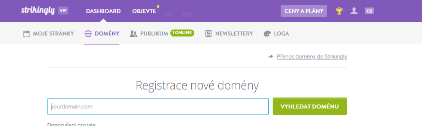 Vyberte si doménové jméno pomocí Strikingly - Přístup na stránku registrace domény - Dashboard Vyberte si doménové jméno pomocí Strikingly - Přístup na stránku registrace domény - Dashboard