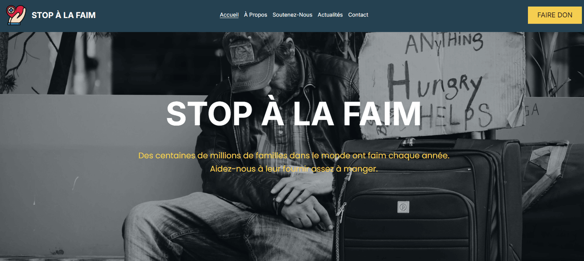 Conception d'une page d'accueil pour une organisation à but non lucratif axée sur la sécurité alimentaire Conception d'une page d'accueil pour une organisation à but non lucratif axée sur la sécurité alimentaire