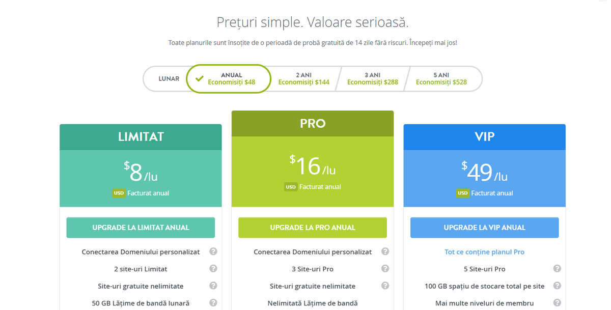 Pagină de prețuri Strikingly Pagină de prețuri Strikingly