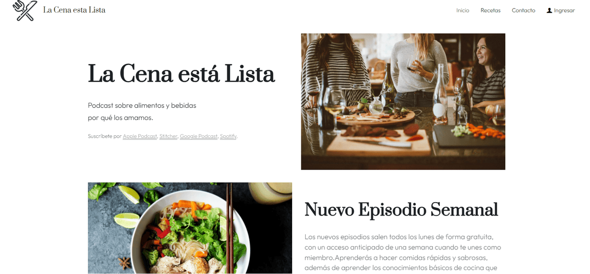 Plantilla "La cena está lista" de Strikingly Plantilla "La cena está lista" de Strikingly