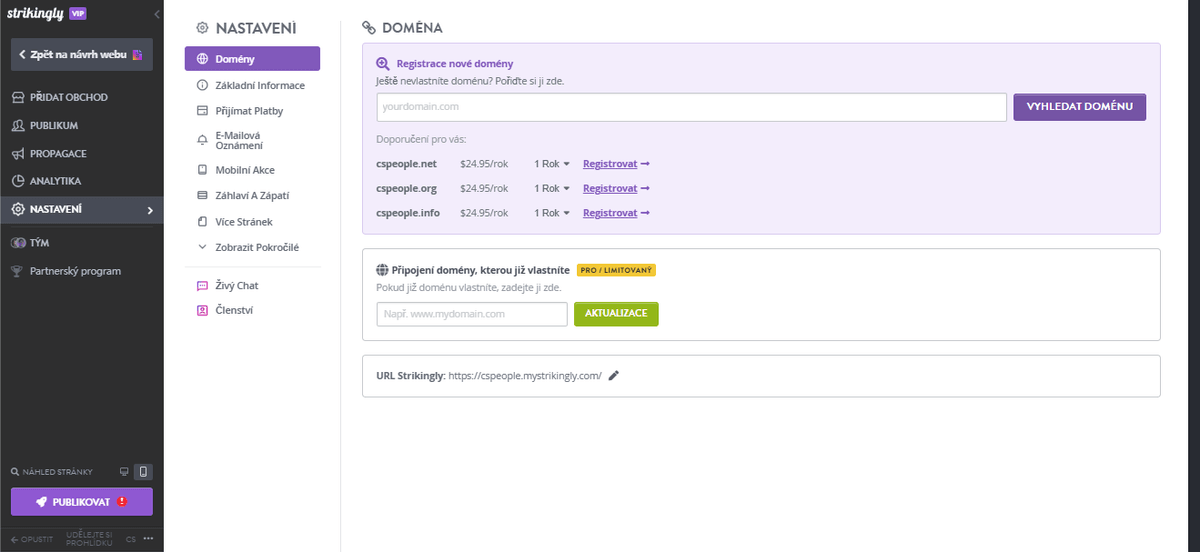 Implementace krátkých domén pomocí Strikingly - Přejděte do Nastavení domény Implementace krátkých domén pomocí Strikingly - Přejděte do Nastavení domény
