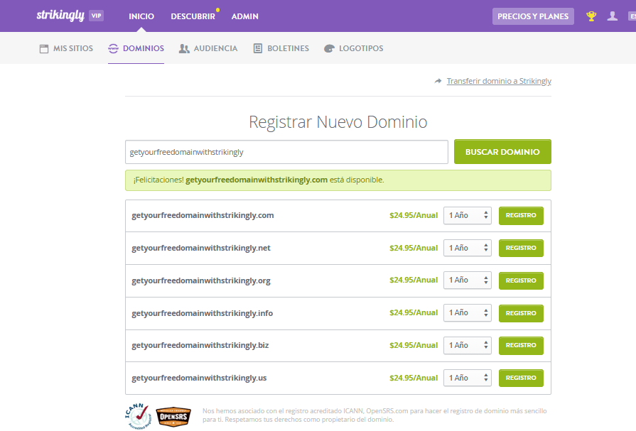 Página de registro de dominios de Strikingly Página de registro de dominios de Strikingly