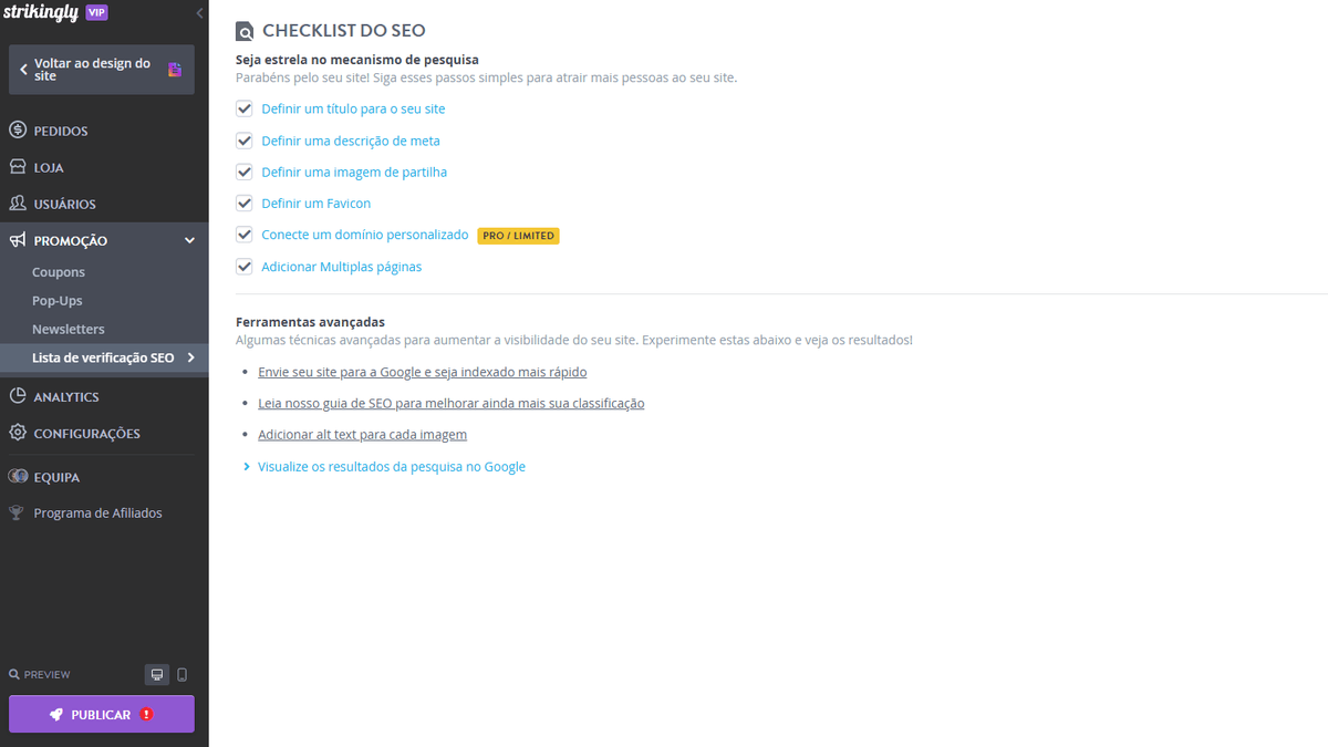 Lista de verificação SEO impressionante Lista de verificação SEO impressionante