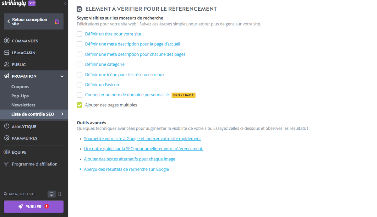 Liste de contrôle SEO Strikingly Liste de contrôle SEO Strikingly