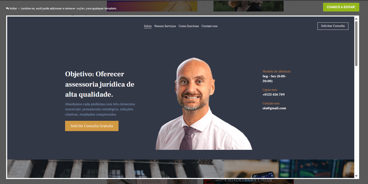 Página inicial do site no Strikingly - Botões de chamada para ação Página inicial do site no Strikingly - Botões de chamada para ação