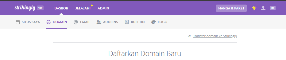 Pilih Nama Domain dengan Strikingly - Akses Halaman Pendaftaran Domain - Dasbor Pilih Nama Domain dengan Strikingly - Akses Halaman Pendaftaran Domain - Dasbor