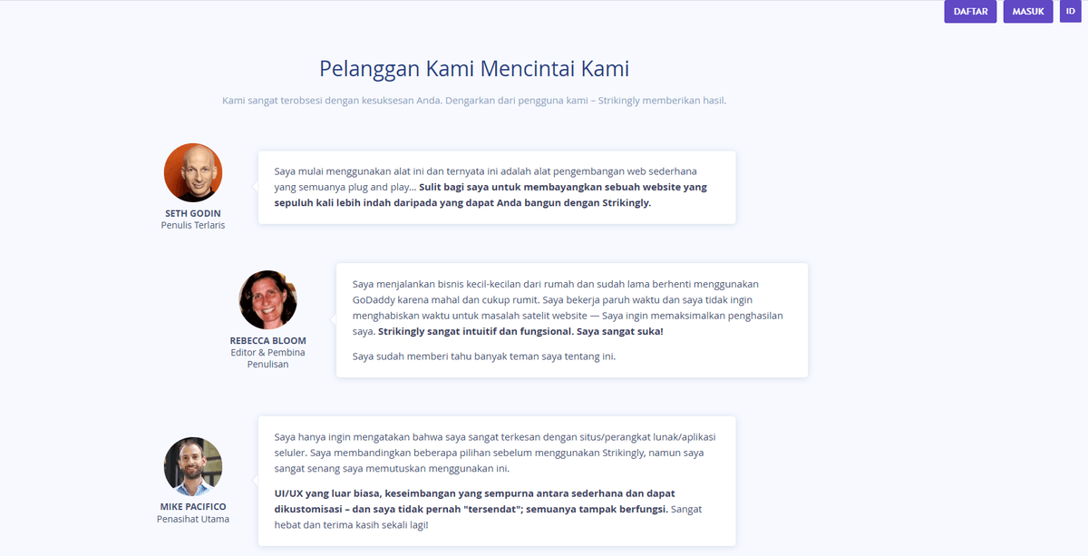 Halaman Testimonial yang Mencolok Halaman Testimonial yang Mencolok