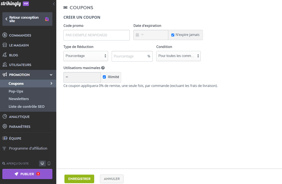 Page de coupons Strikingly Page de coupons Strikingly