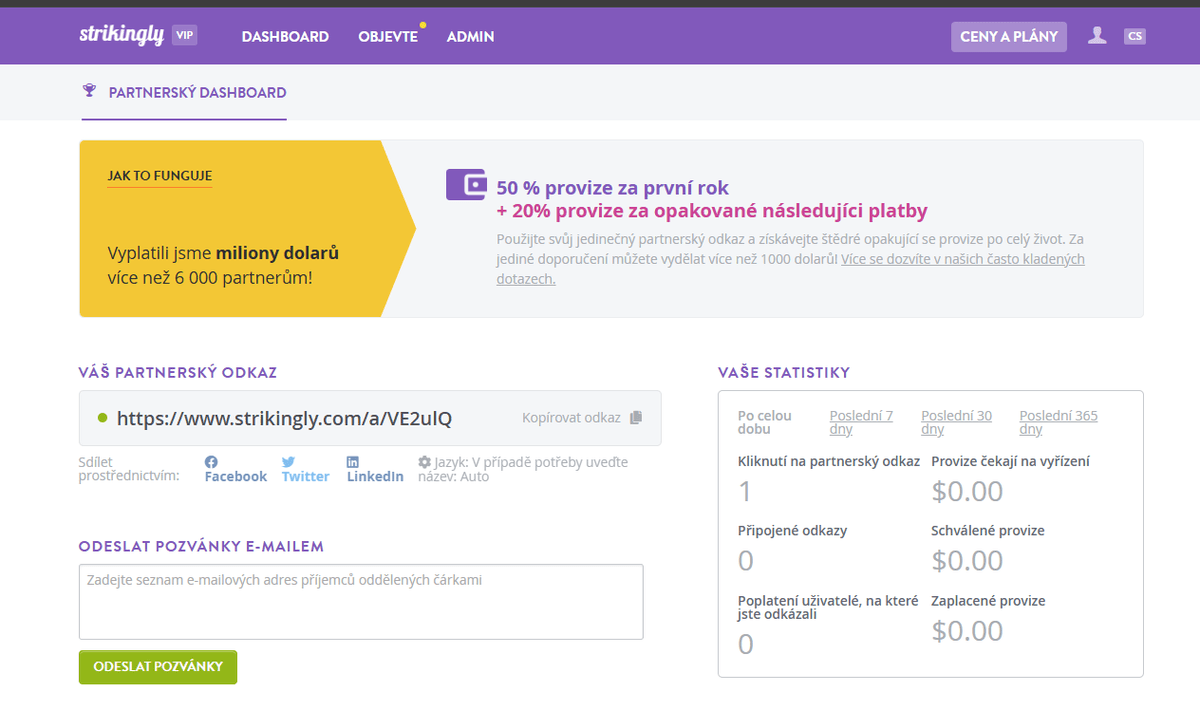 Registrační stránka do partnerského programu Strikingly Registrační stránka do partnerského programu Strikingly