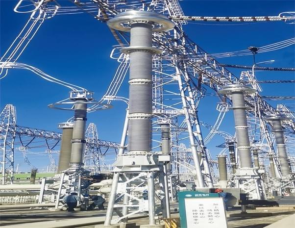 High-voltage instrument transformers in a substation High-voltage instrument transformers in a substation
