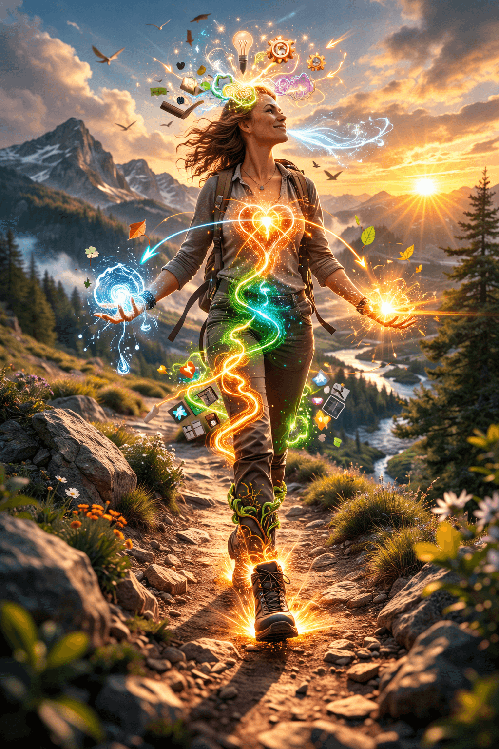 Illustration symbolique de ressources intérieures multiples activées dans le corps. Image sur l’hypnose, la confiance, l’élan, la créativité, l’énergie intérieure, le mouvement et la transformation personnelle. Illustration symbolique de ressources intérieures multiples activées dans le corps. Image sur l’hypnose, la confiance, l’élan, la créativité, l’énergie intérieure, le mouvement et la transformation personnelle.