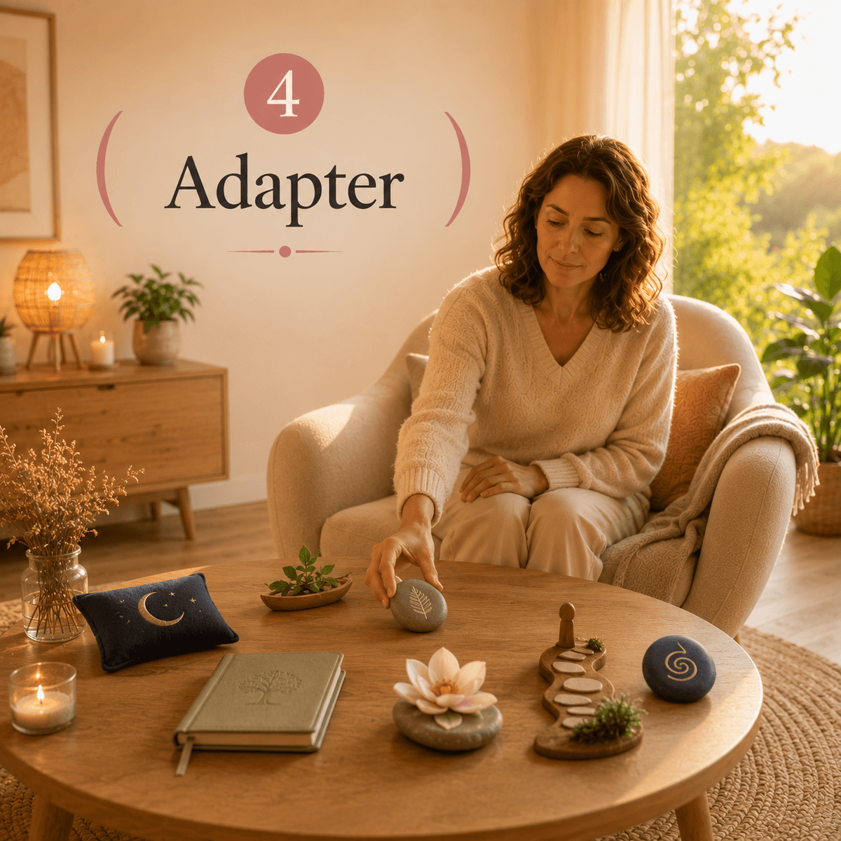 Femme installée dans un fauteuil pratiquant une méthode simple d’auto-hypnose Femme installée dans un fauteuil pratiquant une méthode simple d’auto-hypnose
