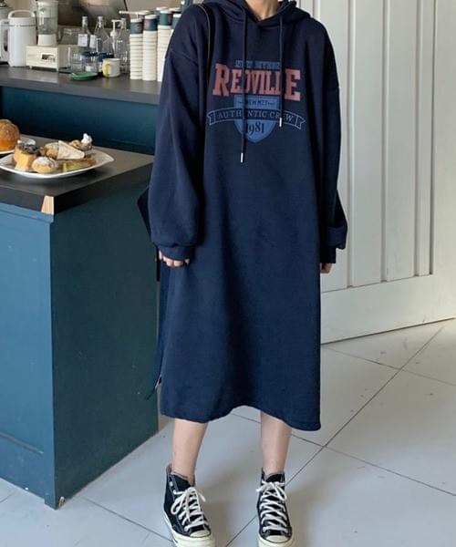ロゴプリント スウェットワンピース/ブラック・グレー・ネイビー