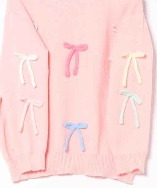 カラフルリボン付きニットプルオーバー/オーバーサイズ