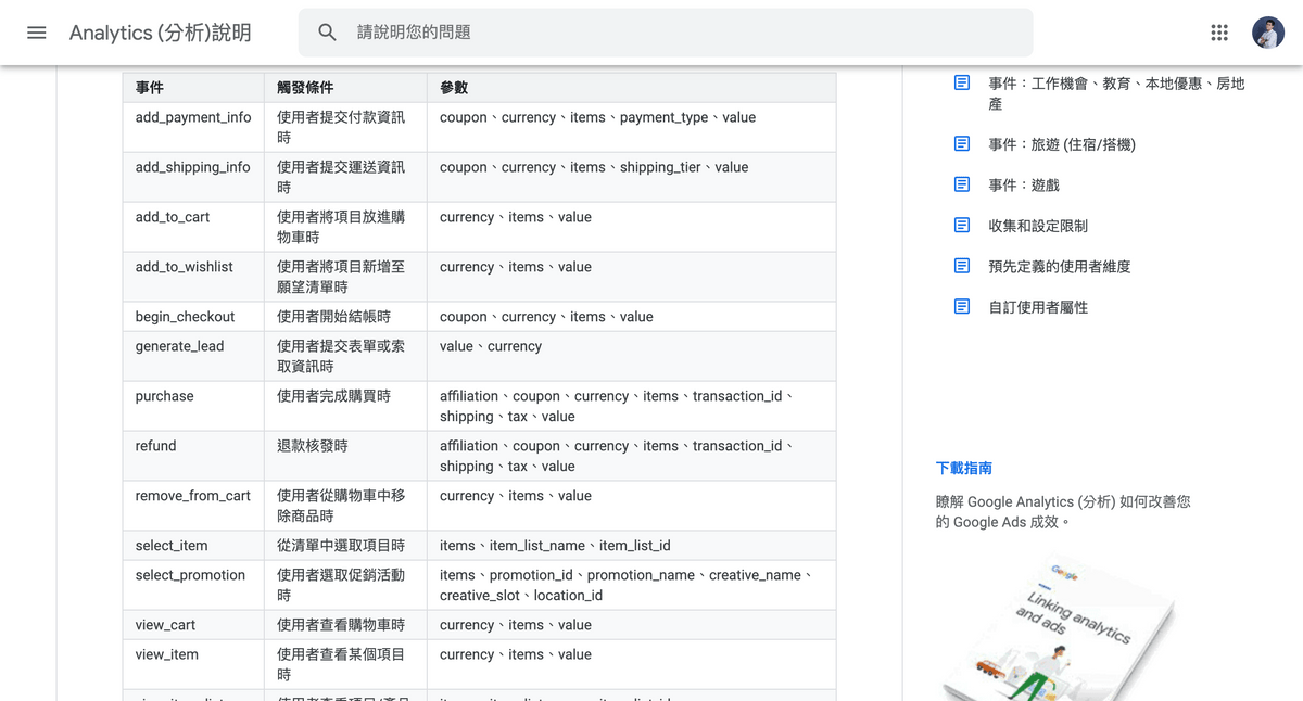 Google Analytcis 4 Property 官方建議事件 Google Analytcis 4 Property 官方建議事件