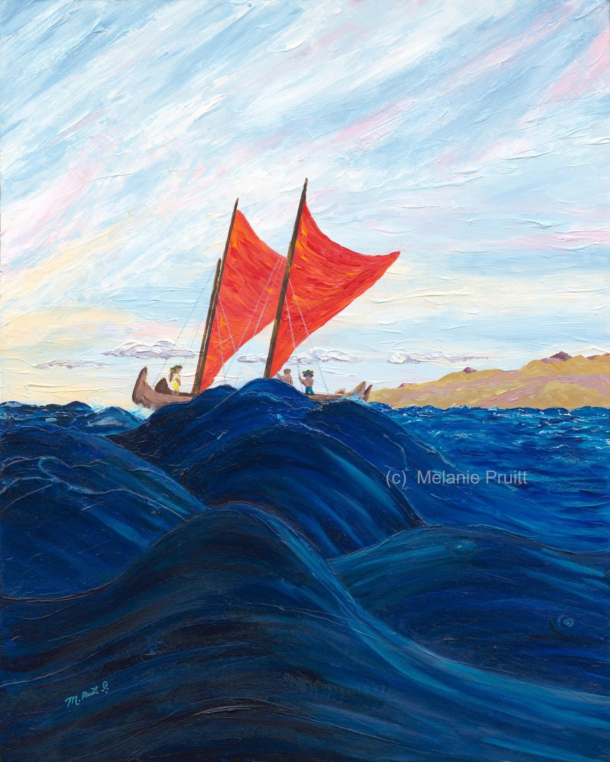 Hawaiian saling canoe is called out to sea. Hawaiian saling canoe is called out to sea.