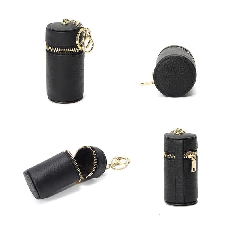 牛皮圓筒迷你口紅零錢鑰匙包