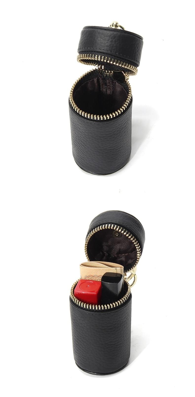 牛皮圓筒迷你口紅零錢鑰匙包