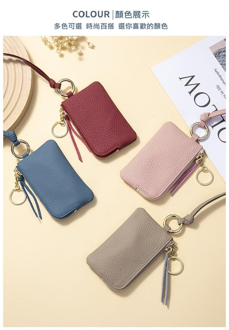 韓式高質感牛皮掛脖零錢包