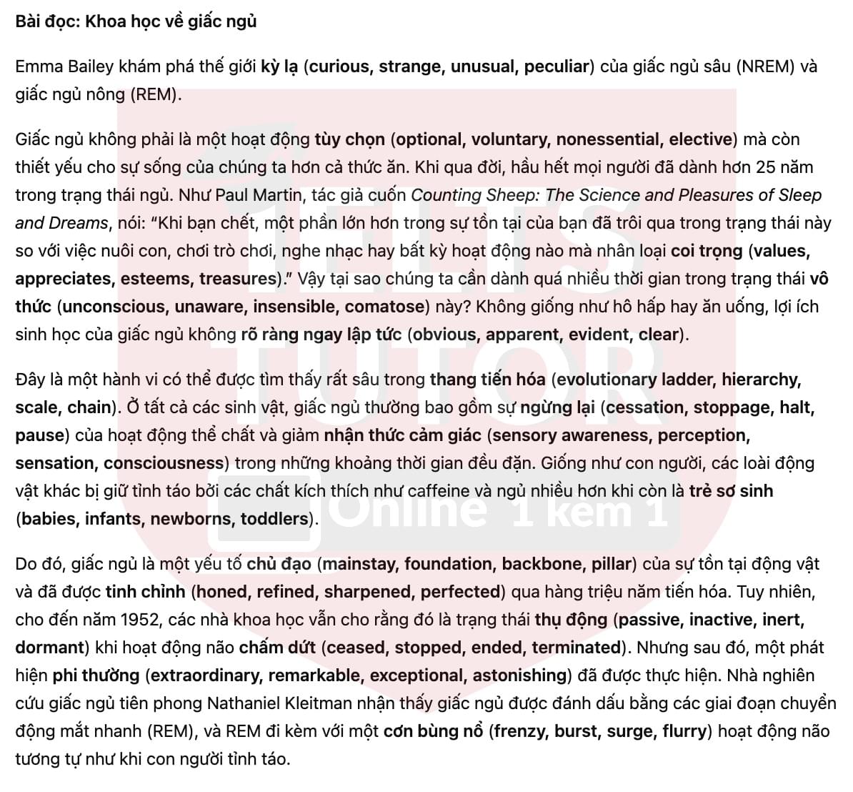 🔥The science of sleep Answers with location - Đề luyện tập IELTS READING- Làm bài online format computer-based, kèm đáp án, dịch & giải thích từ vựng - cấu trúc ngữ pháp khó 🔥The science of sleep Answers with location - Đề luyện tập IELTS READING- Làm bài online format computer-based, kèm đáp án, dịch & giải thích từ vựng - cấu trúc ngữ pháp khó