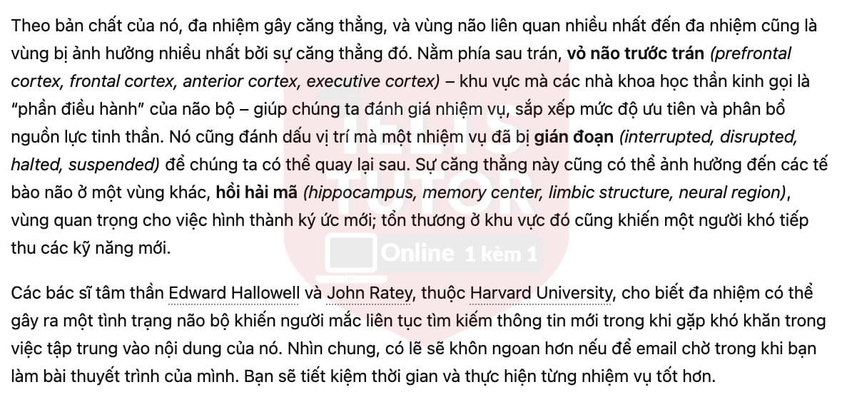 🔥The hazards of multitasking Answers with location - Đề luyện tập IELTS READING- Làm bài online format computer-based, kèm đáp án, dịch & giải thích từ vựng - cấu trúc ngữ pháp khó 🔥The hazards of multitasking Answers with location - Đề luyện tập IELTS READING- Làm bài online format computer-based, kèm đáp án, dịch & giải thích từ vựng - cấu trúc ngữ pháp khó