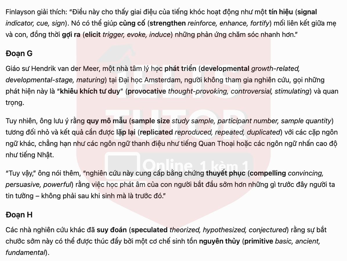 🔥 Babies cry in their mother tongue Answers with location - Đề luyện tập IELTS READING- Làm bài online format computer-based, kèm đáp án, dịch & giải thích từ vựng - cấu trúc ngữ pháp khó 🔥 Babies cry in their mother tongue Answers with location - Đề luyện tập IELTS READING- Làm bài online format computer-based, kèm đáp án, dịch & giải thích từ vựng - cấu trúc ngữ pháp khó