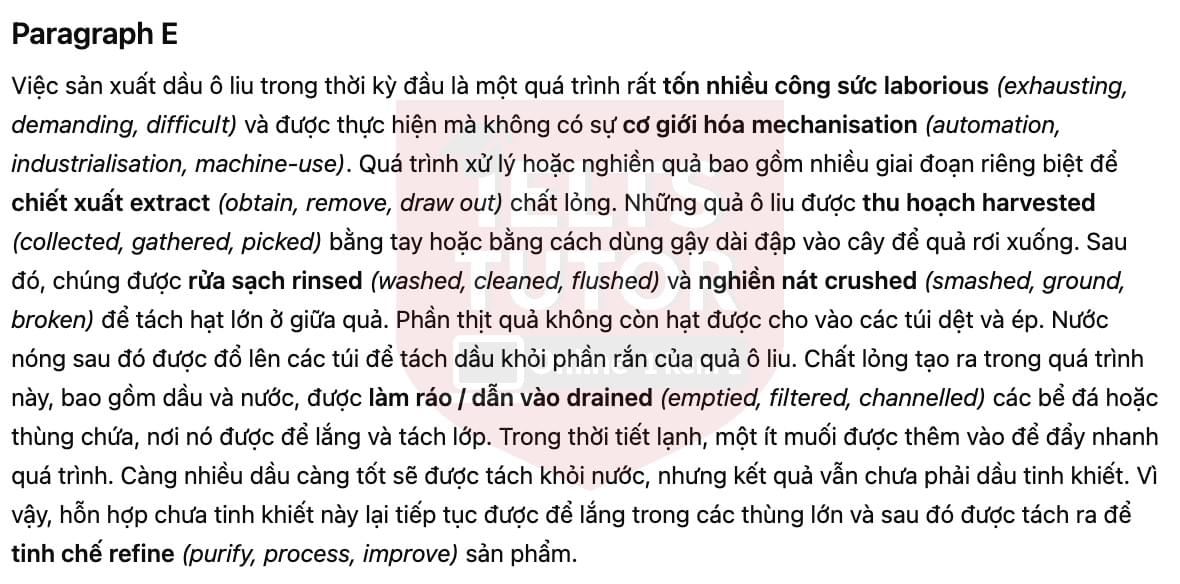 🔥The Early History of Olive Oil Answers with location - Đề luyện tập IELTS READING- Làm bài online format computer-based, kèm đáp án, dịch & giải thích từ vựng - cấu trúc ngữ pháp khó 🔥The Early History of Olive Oil Answers with location - Đề luyện tập IELTS READING- Làm bài online format computer-based, kèm đáp án, dịch & giải thích từ vựng - cấu trúc ngữ pháp khó