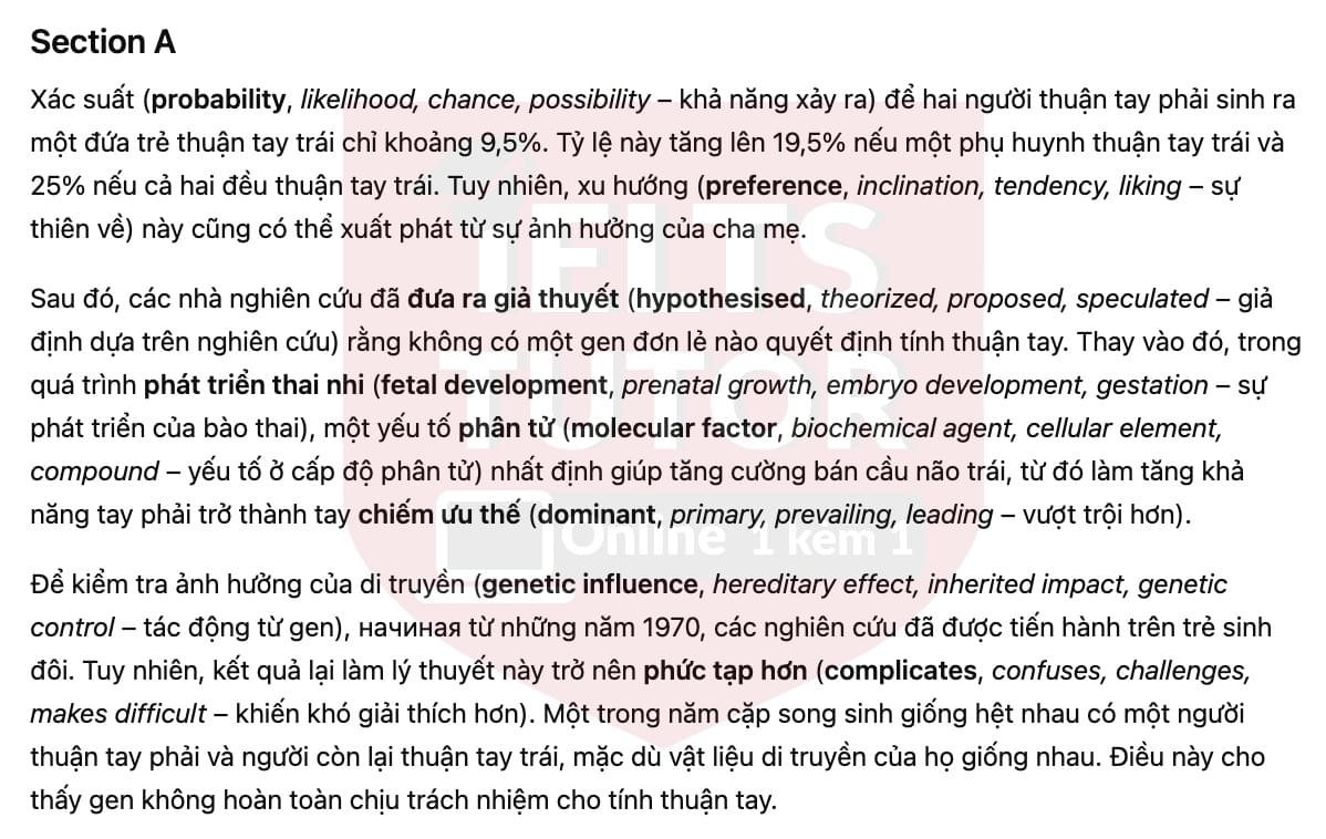 🔥Left-handed or Right-handed? Answers with location - Đề luyện tập IELTS READING- Làm bài online format computer-based, kèm đáp án, dịch & giải thích từ vựng - cấu trúc ngữ pháp khó 🔥Left-handed or Right-handed? Answers with location - Đề luyện tập IELTS READING- Làm bài online format computer-based, kèm đáp án, dịch & giải thích từ vựng - cấu trúc ngữ pháp khó