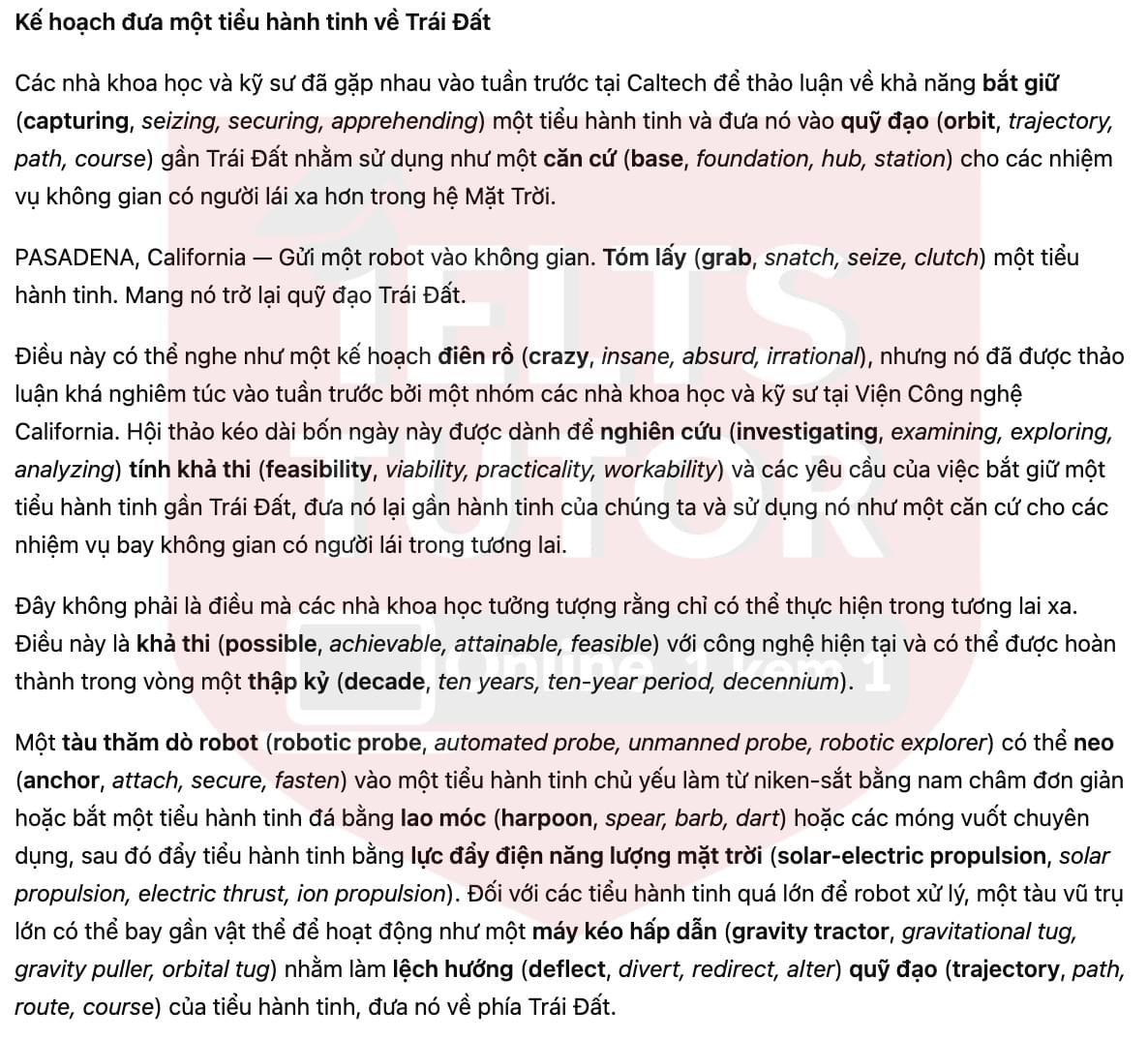 🔥The Plan to Bring an Asteroid to Earth Answers with location - Đề luyện tập IELTS READING- Làm bài online format computer-based, kèm đáp án, dịch & giải thích từ vựng - cấu trúc ngữ pháp khó 🔥The Plan to Bring an Asteroid to Earth Answers with location - Đề luyện tập IELTS READING- Làm bài online format computer-based, kèm đáp án, dịch & giải thích từ vựng - cấu trúc ngữ pháp khó
