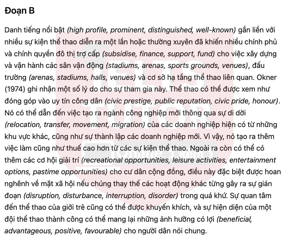 🔥The Impact of Sports Tourism on Urban Areas Answers with location - Đề luyện tập IELTS READING- Làm bài online format computer-based, kèm đáp án, dịch & giải thích từ vựng - cấu trúc ngữ pháp khó 🔥The Impact of Sports Tourism on Urban Areas Answers with location - Đề luyện tập IELTS READING- Làm bài online format computer-based, kèm đáp án, dịch & giải thích từ vựng - cấu trúc ngữ pháp khó