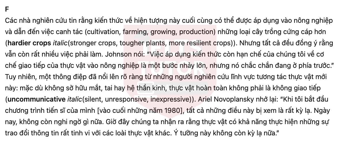 🔥How do plants talk to each other? Answers with location - Đề luyện tập IELTS READING- Làm bài online format computer-based, kèm đáp án, dịch & giải thích từ vựng - cấu trúc ngữ pháp khó 🔥How do plants talk to each other? Answers with location - Đề luyện tập IELTS READING- Làm bài online format computer-based, kèm đáp án, dịch & giải thích từ vựng - cấu trúc ngữ pháp khó