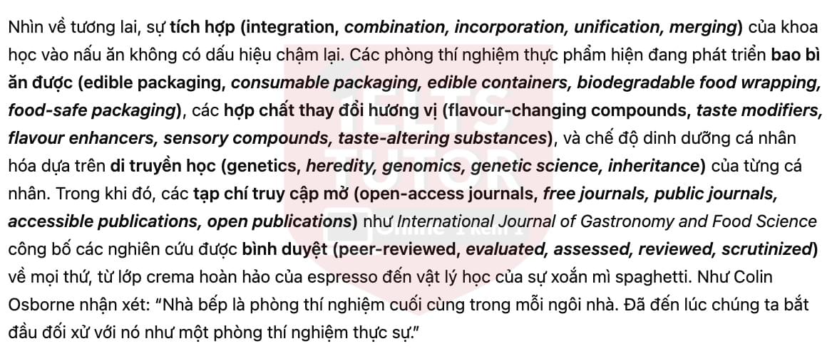 🔥Science in the kitchen Answers with location - Đề luyện tập IELTS READING- Làm bài online format computer-based, kèm đáp án, dịch & giải thích từ vựng - cấu trúc ngữ pháp khó 🔥Science in the kitchen Answers with location - Đề luyện tập IELTS READING- Làm bài online format computer-based, kèm đáp án, dịch & giải thích từ vựng - cấu trúc ngữ pháp khó