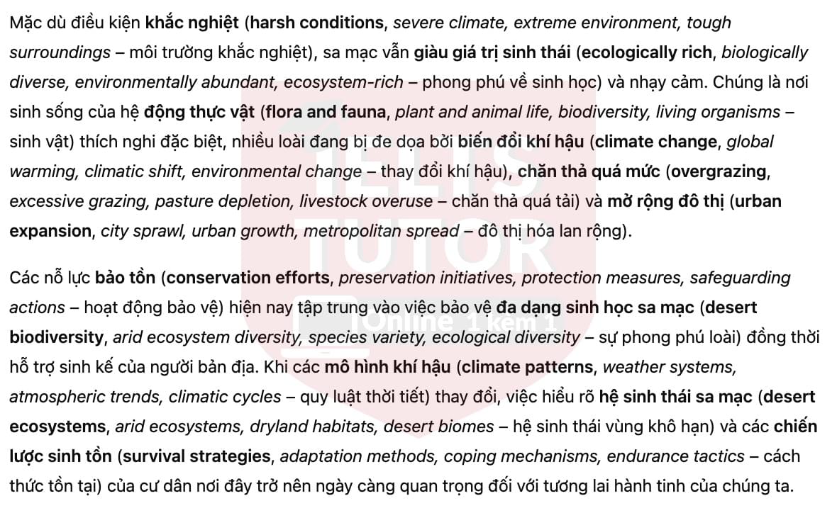 🔥Deserts and Desert Life Answers with location - Đề luyện tập IELTS READING- Làm bài online format computer-based, kèm đáp án, dịch & giải thích từ vựng - cấu trúc ngữ pháp khó 🔥Deserts and Desert Life Answers with location - Đề luyện tập IELTS READING- Làm bài online format computer-based, kèm đáp án, dịch & giải thích từ vựng - cấu trúc ngữ pháp khó