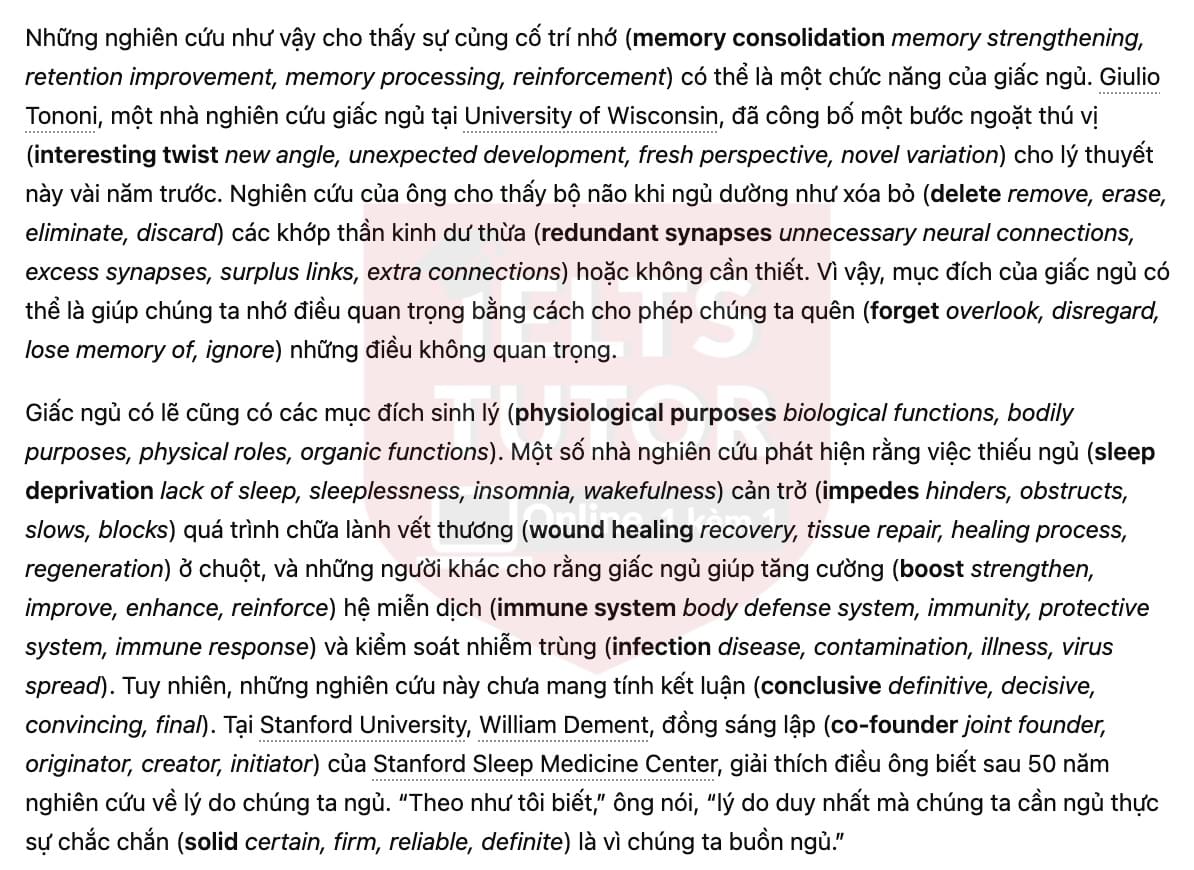 🔥Why Don't We Sleep? Answers with location - Đề luyện tập IELTS READING- Làm bài online format computer-based, kèm đáp án, dịch & giải thích từ vựng - cấu trúc ngữ pháp khó 🔥Why Don't We Sleep? Answers with location - Đề luyện tập IELTS READING- Làm bài online format computer-based, kèm đáp án, dịch & giải thích từ vựng - cấu trúc ngữ pháp khó